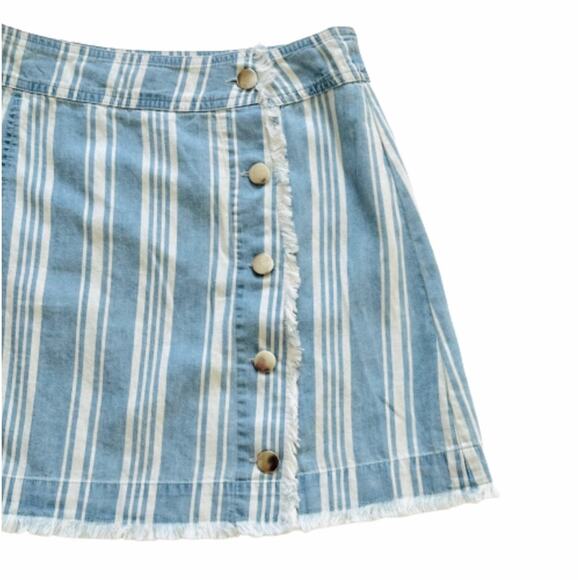 Jack by BB Dakota Skirt Ivanna Blue Striped Raw Hem Chambray Mini Size 2 NEW - Picture 4 of 12
